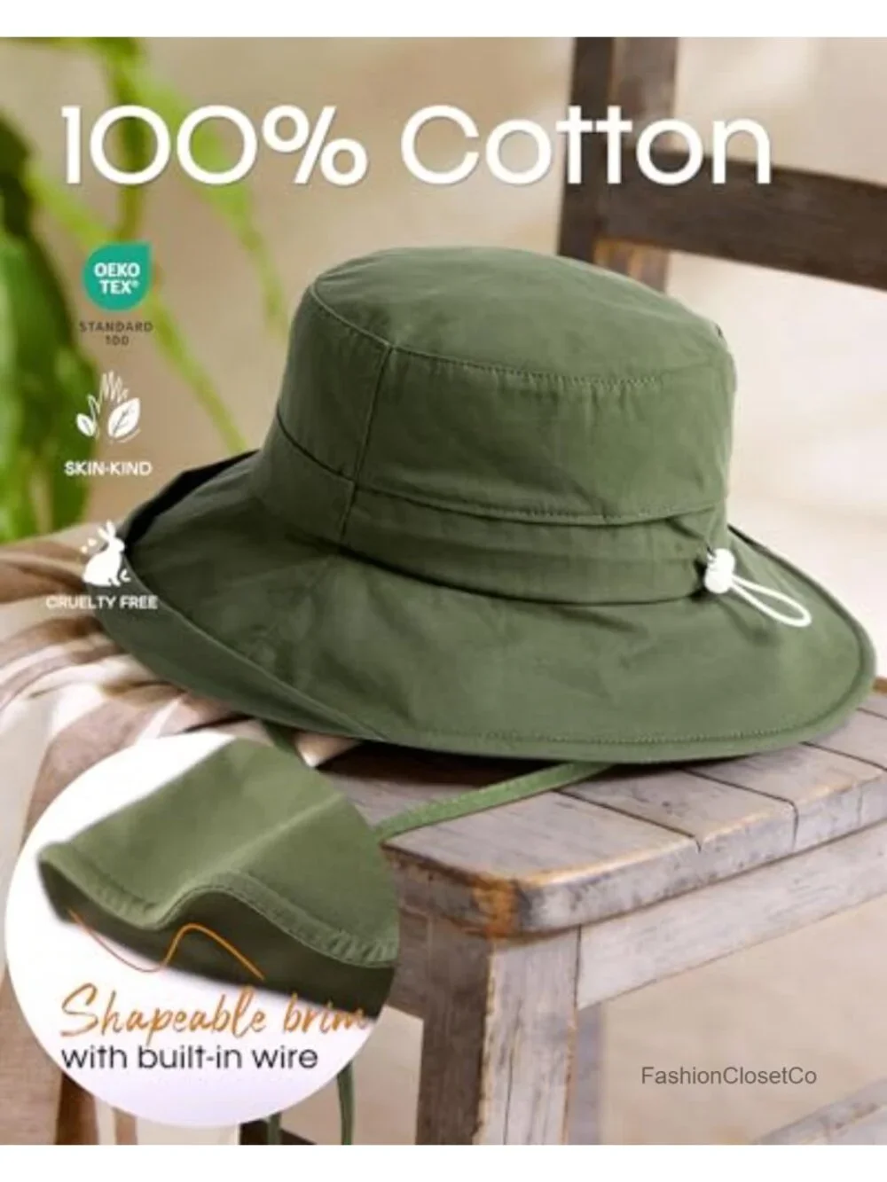 Wide Brim Ponytail Sun Hat UPF 80+ Cotton Foldable Bucket Hat